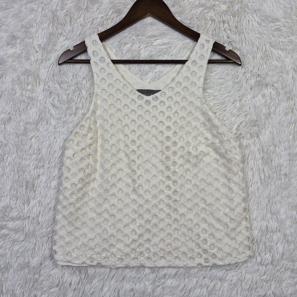 Anthropologie Sunday In Brooklyn Petite M White Knit Mesh Tank Cut Out Coquette